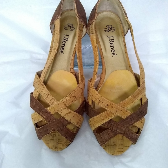 J.Renee Women's Sandals Cori Brown Neutral Shoes Fabric Cork Pattern 7M - Picture 3 of 9